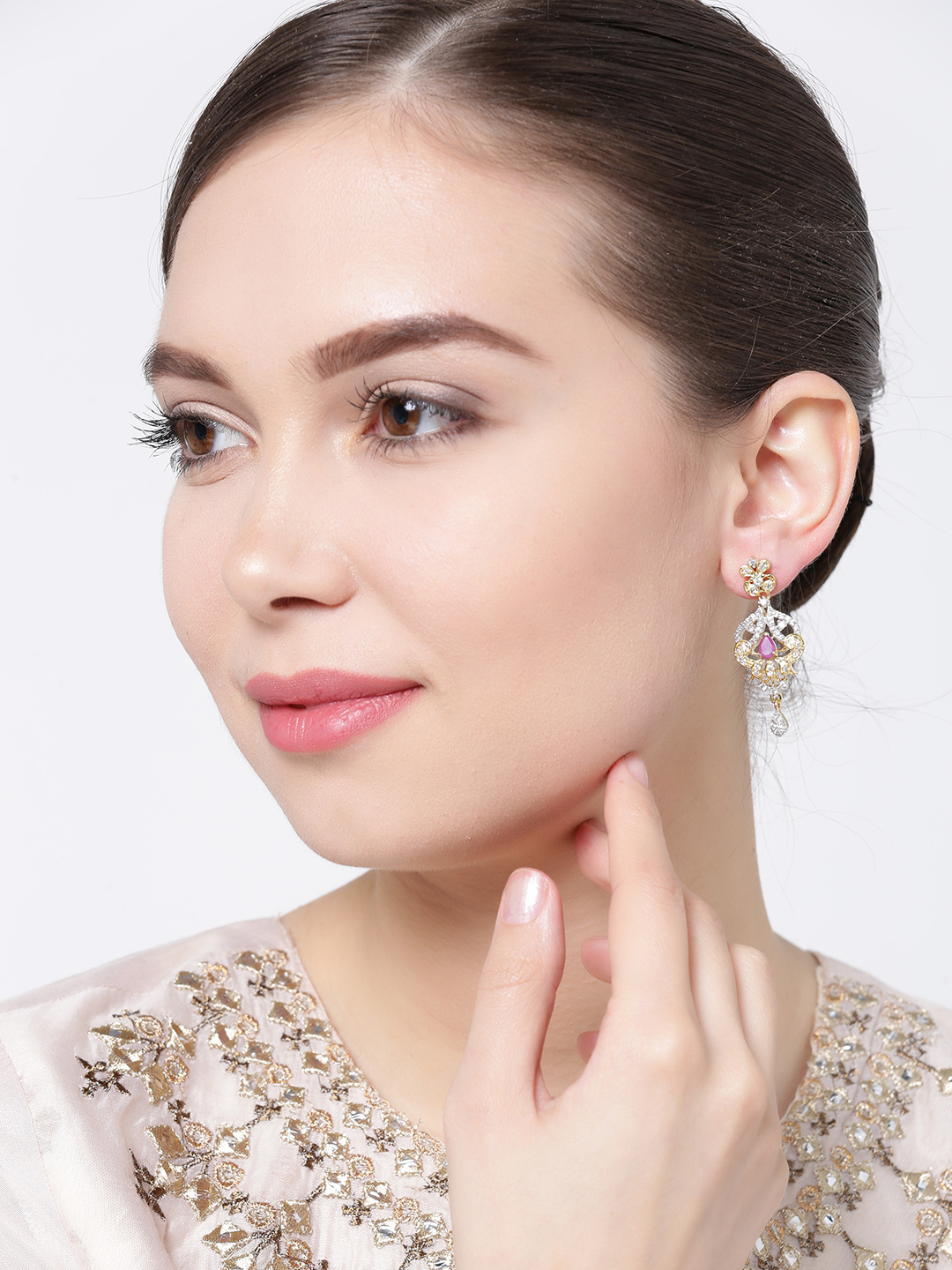 YouBella Gold-Plated Stone-Studded Drop Earrings